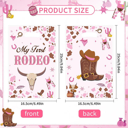 50PCS Cowgirl Party Favor Bags for Girls, My First Rodeo Birthday Plastic Gift Bags with Handles, Pink Cowgirl Candy Goodie Treat Bags for Kids 1St Birthday Western Theme Party Decorations