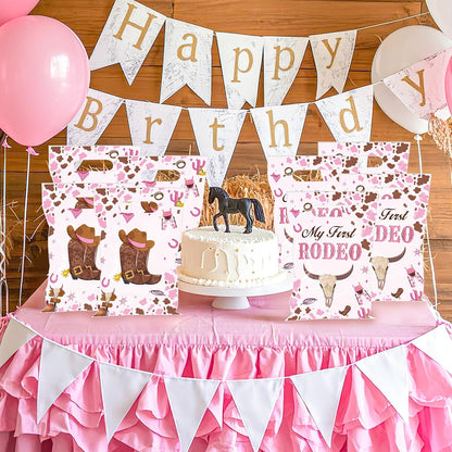 50PCS Cowgirl Party Favor Bags for Girls, My First Rodeo Birthday Plastic Gift Bags with Handles, Pink Cowgirl Candy Goodie Treat Bags for Kids 1St Birthday Western Theme Party Decorations
