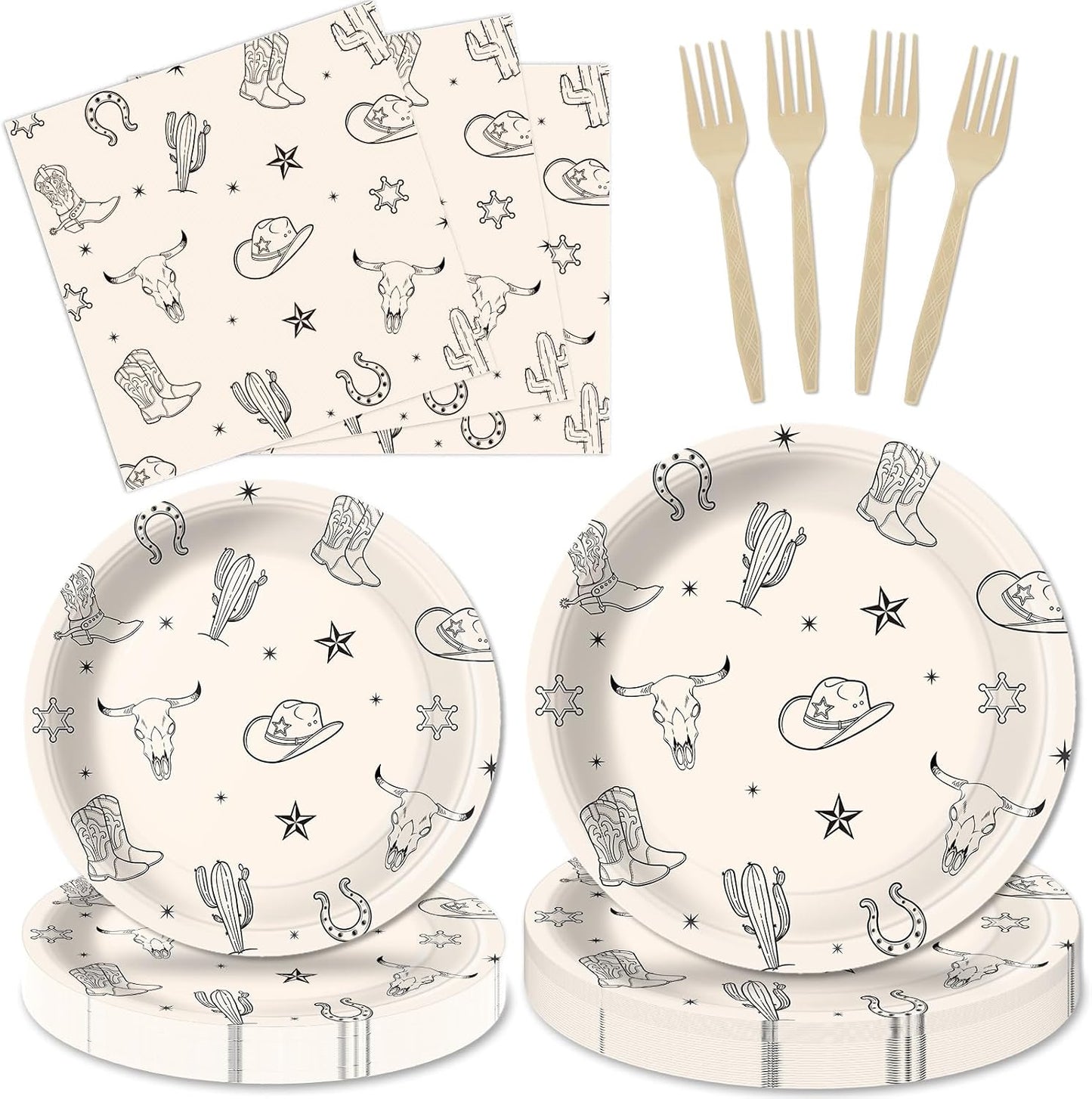 100 Pcs Cowboy Party Decorations Western Cowboy Birthday Paper Plates Napkins Disposable First Rodeo Bachelorette Tableware Set for 25 Guests Western Rodeo Birthday Baby Shower Party Supplies Favors