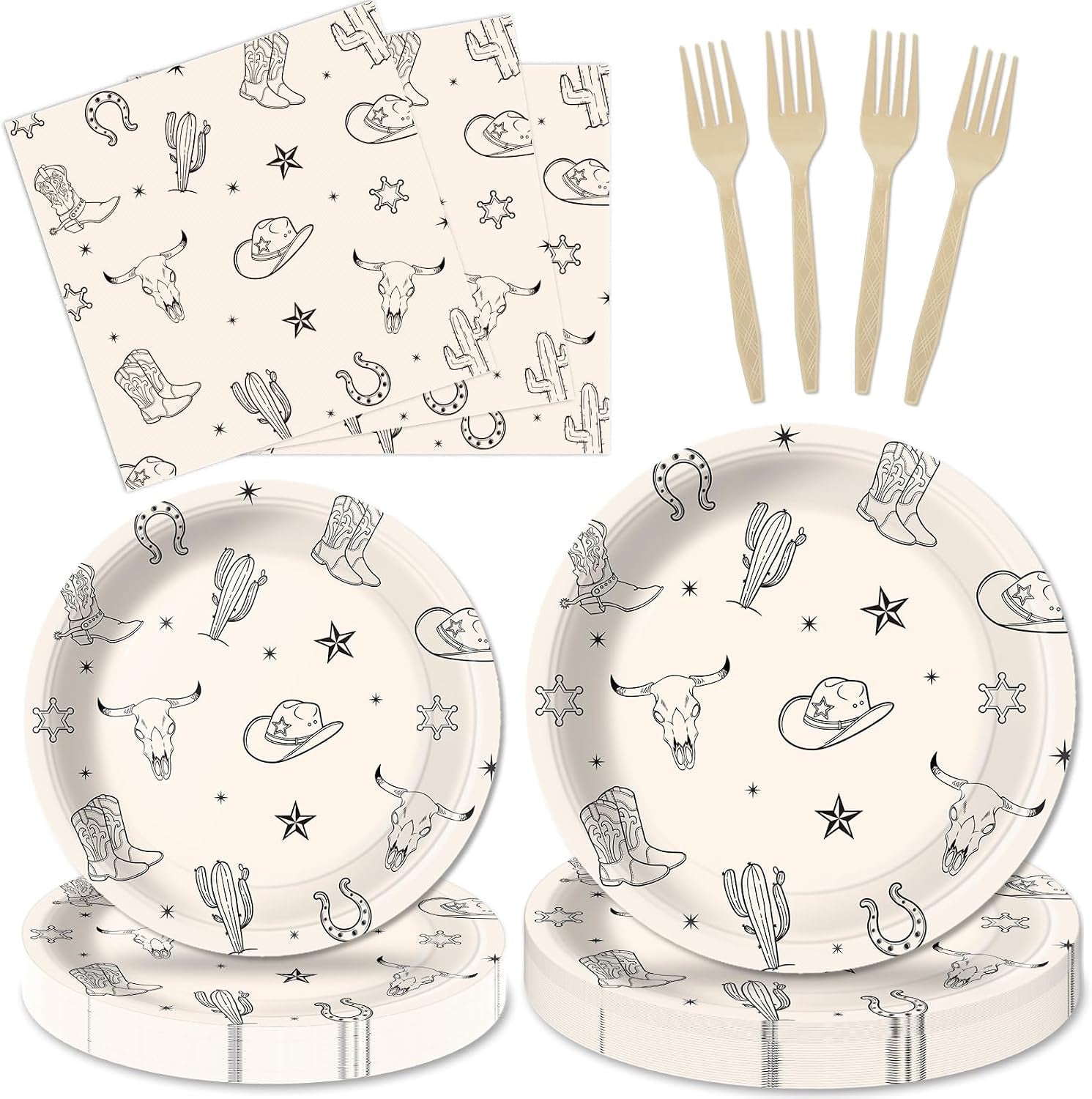 100 Pcs Cowboy Party Decorations Western Cowboy Birthday Paper Plates Napkins Disposable First Rodeo Bachelorette Tableware Set for 25 Guests Western Rodeo Birthday Baby Shower Party Supplies Favors