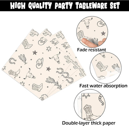 100 Pcs Cowboy Party Decorations Western Cowboy Birthday Paper Plates Napkins Disposable First Rodeo Bachelorette Tableware Set for 25 Guests Western Rodeo Birthday Baby Shower Party Supplies Favors