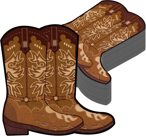 50 Pcs Cowboy Boot Napkins - Western Party Decorations, Wild West Cowgirl Boot Shaped Napkins for Baby Shower, Rodeo, Birthday Lunch & Dinner Table Decor, Party Favor