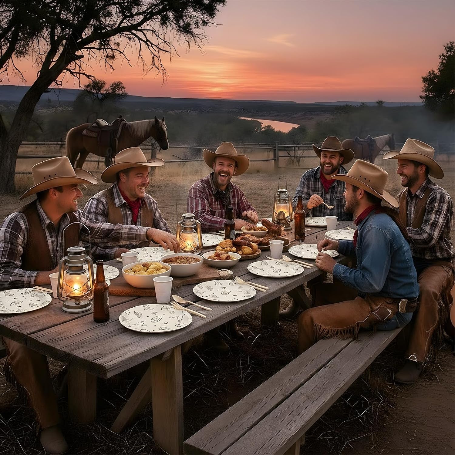 100 Pcs Cowboy Party Decorations Western Cowboy Birthday Paper Plates Napkins Disposable First Rodeo Bachelorette Tableware Set for 25 Guests Western Rodeo Birthday Baby Shower Party Supplies Favors