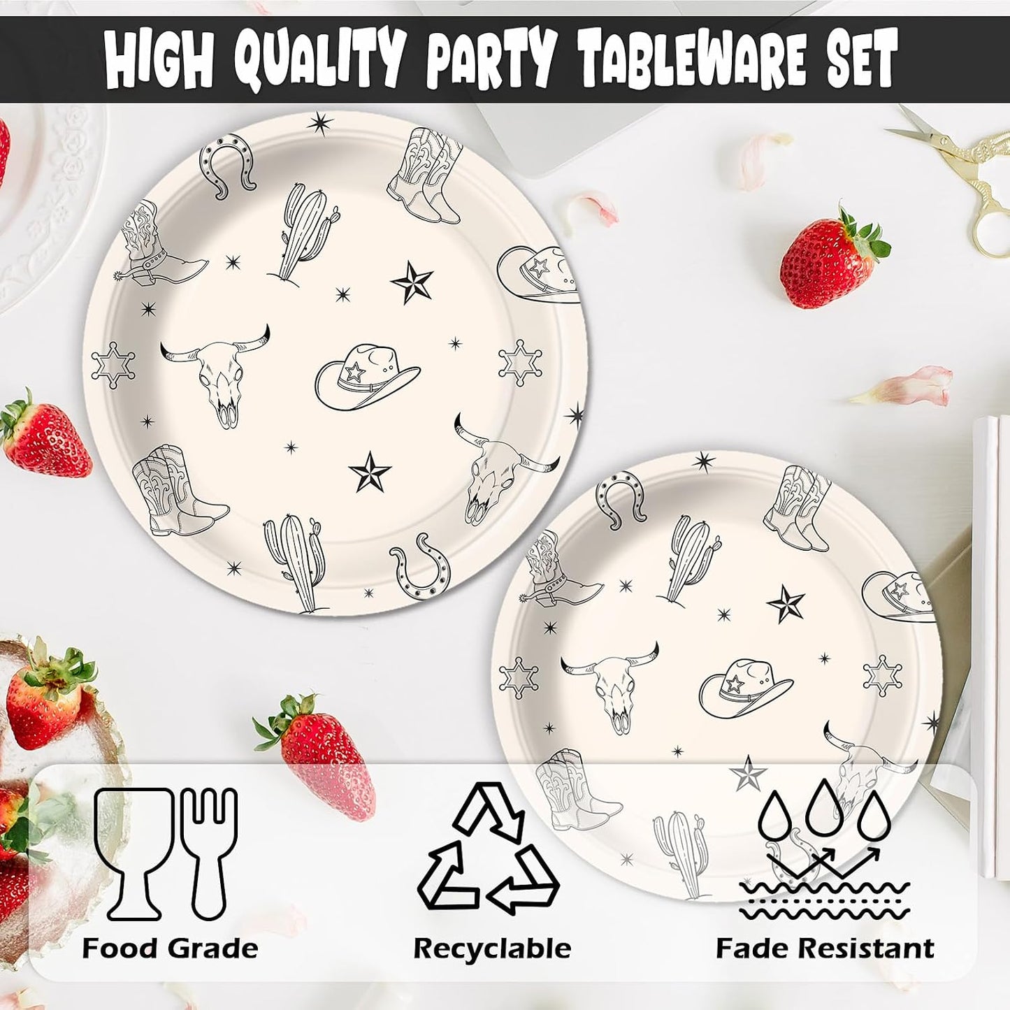 100 Pcs Cowboy Party Decorations Western Cowboy Birthday Paper Plates Napkins Disposable First Rodeo Bachelorette Tableware Set for 25 Guests Western Rodeo Birthday Baby Shower Party Supplies Favors
