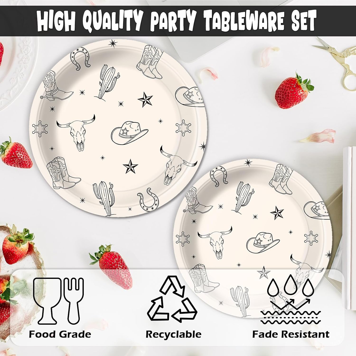 100 Pcs Cowboy Party Decorations Western Cowboy Birthday Paper Plates Napkins Disposable First Rodeo Bachelorette Tableware Set for 25 Guests Western Rodeo Birthday Baby Shower Party Supplies Favors