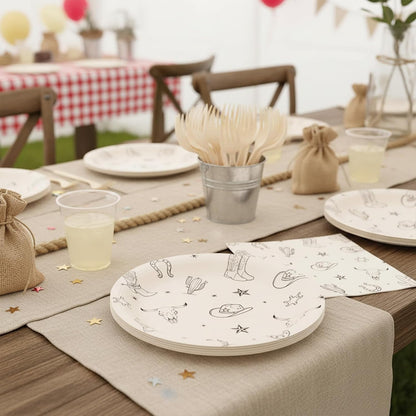 100 Pcs Cowboy Party Decorations Western Cowboy Birthday Paper Plates Napkins Disposable First Rodeo Bachelorette Tableware Set for 25 Guests Western Rodeo Birthday Baby Shower Party Supplies Favors