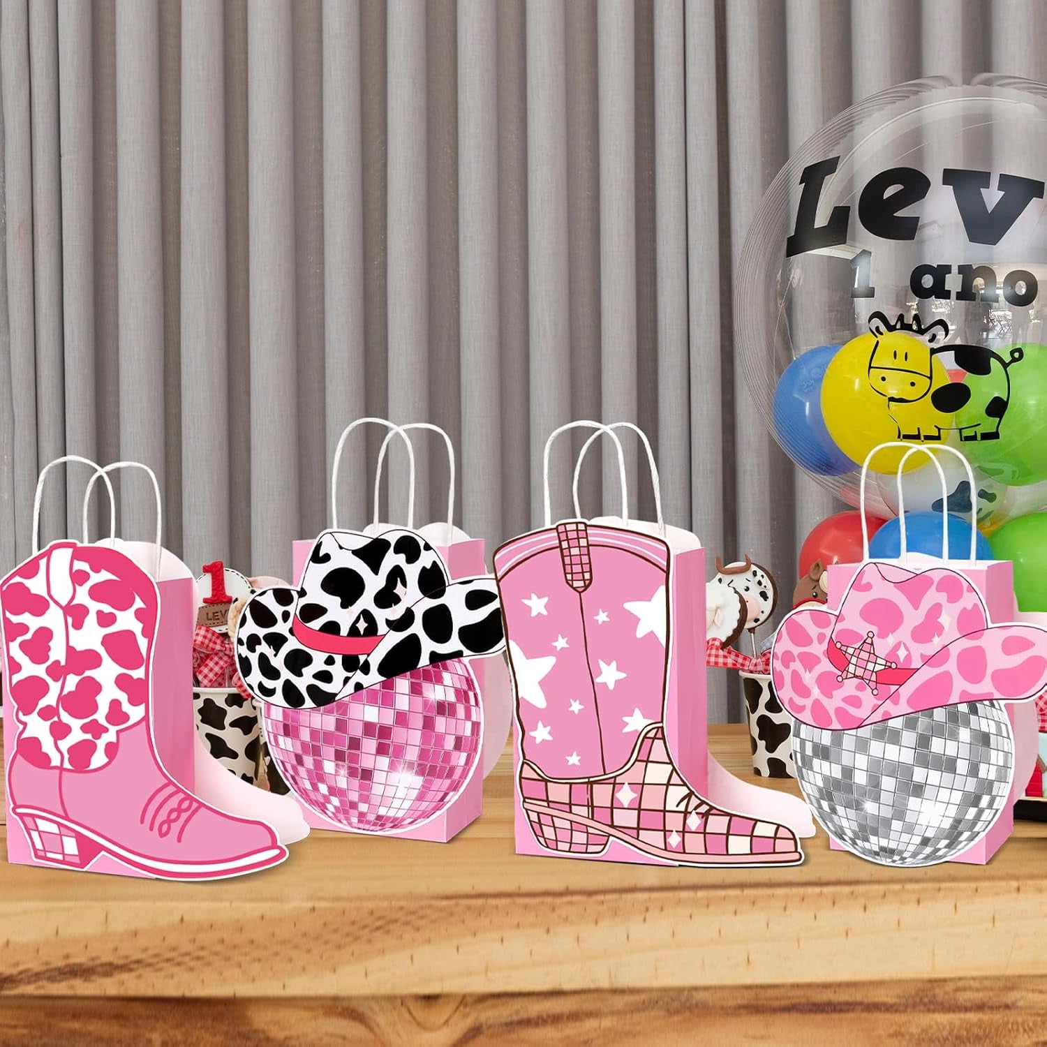 24PCS Cowgirl Birthday Party Favors Bags Western Treat Bags Cowgirl Boots Paper Goodie Favors Hot Pink Disco Gift Boxes Bulk for 80S 90S Bachelorette Party Decors Last Rodeo Supplies